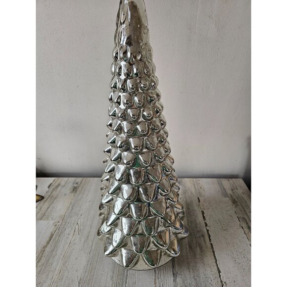 Pottery Barn 22" Mercury glass tree cloche large Xmas light up - Picture 1 of 9